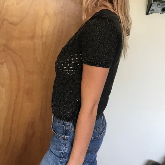 American Eagle Charcoal Eyelet Top size XS - Picture 2 of 7
